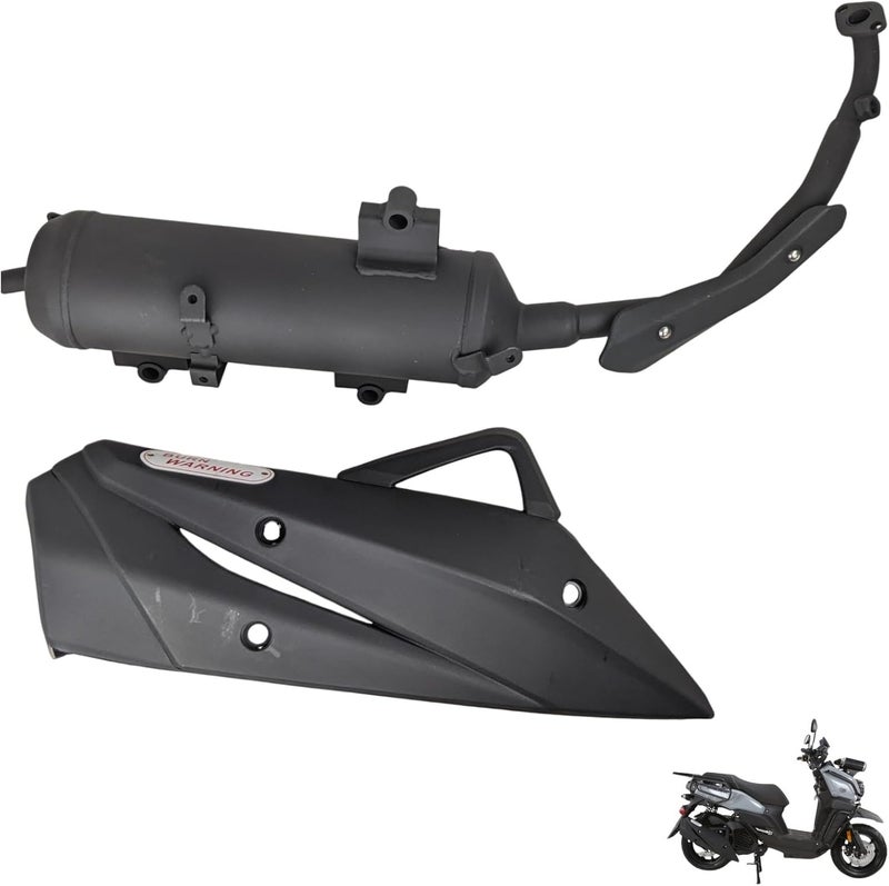 RedCap Muffler Exhaust Header Tail Pipe with Heat Shield Assembly Suitable for Vitacci Gator Tank 200cc Compatible with GY6 200cc TaoTao Roketa Jonway Sunl Sport Other Chinese Scooter Models - Image 1